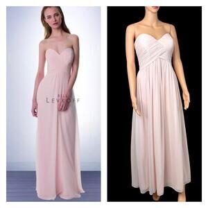 Bill Levkoff Petal Pink Chiffon Sweetheart Strapless Bridesmaid Dress Gown Sz 2
